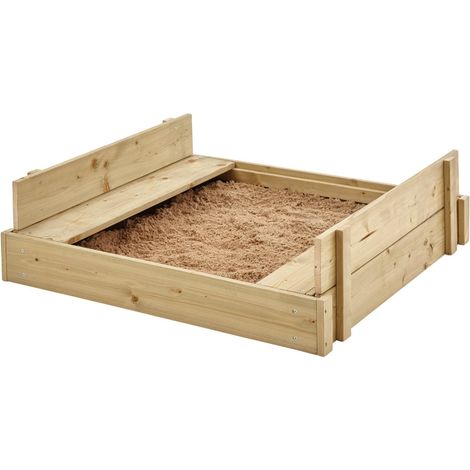 Tp Toys – Bac à sable bois FSC® 90 x 100 x 27 cm – Couvercle transformable en bancs – Bâche de fond incluse – Montage facile avec pièces pré-percées (1/5)