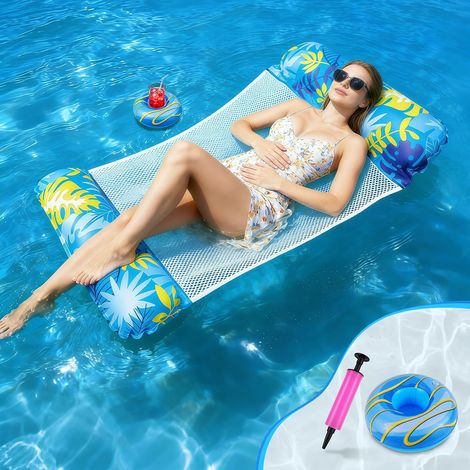 Matelas Gonflable Piscine Adulte 4-en-1, Hamac Flottant 135x70cm, Bouée de Piscine en PVC Résistant, Portable Pliable avec Pompe (1/5)
