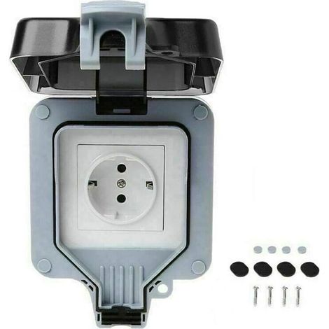 Prise Extérieure Étanche IP66 - Boîtier de Prise Murale avec Interrupteur - 1 ou 2 Postes - 16 A - Matériau PC Résistant - Profondeur 3,6 cm (1/5)