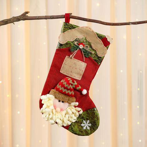 Chaussette de Noël géante en toile de jute, décoration de Noël 3D avec motif cartoon, botte de Noël à suspendre pour cadeaux, cheminée, sapin et intérieur (1/5)