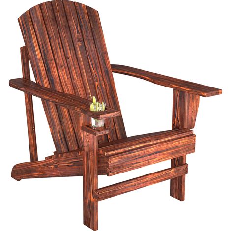 Chaise de jardin avec porte-gobelet, chaise longue de jardin, chaise de balcon, bois massif, finition brûlée, 72 x 95 x 93 cm