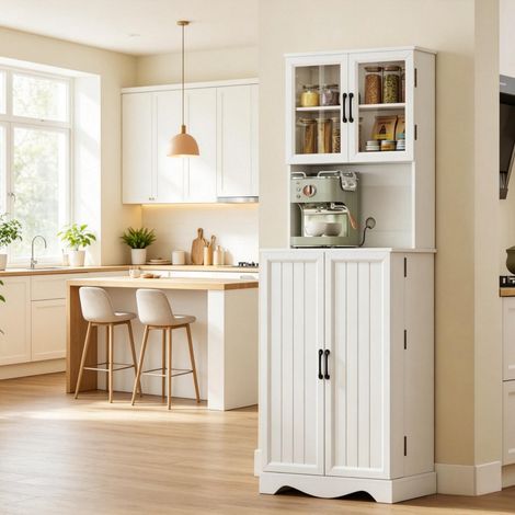 Armario alto de cocina con encimera, 4 puertas y almacenaje, blanco OKMYHOME (1/5)