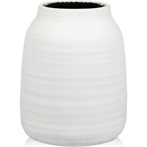 Grand vase en céramique de 17,8 cm pour fleurs, vase blanc rustique de 18 cm de haut, grands vases à fleurs avec ouverture de 9,4 cm pour pampa, plantes sèches, fleurs fraîches, décoration de (1/5)