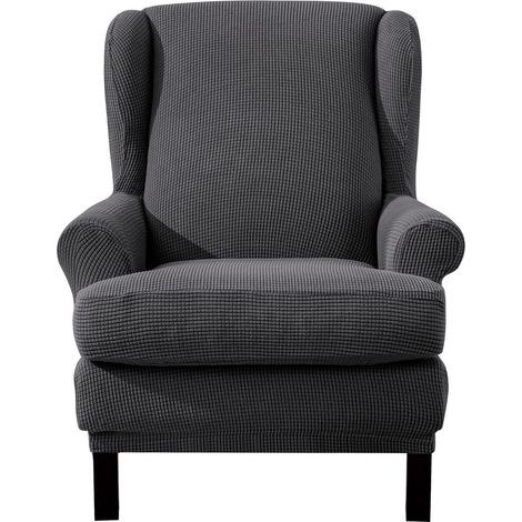 Ohrensesselbezug 2-teilig Jacquard Stretchhusse Dunkelgrau (1/5)