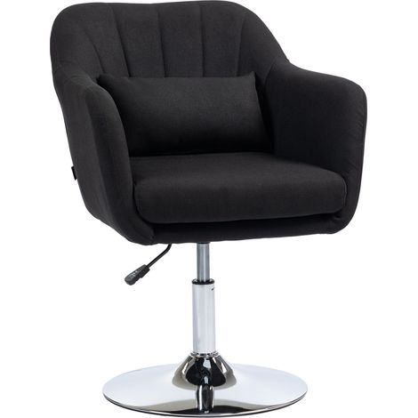 Fauteuil lounge réglable en hauteur avec accoudoirs, coussin lombaire, revêtement aspect lin et cadre métal, fauteuil pivotant noir pour salon ou chambre (1/5)