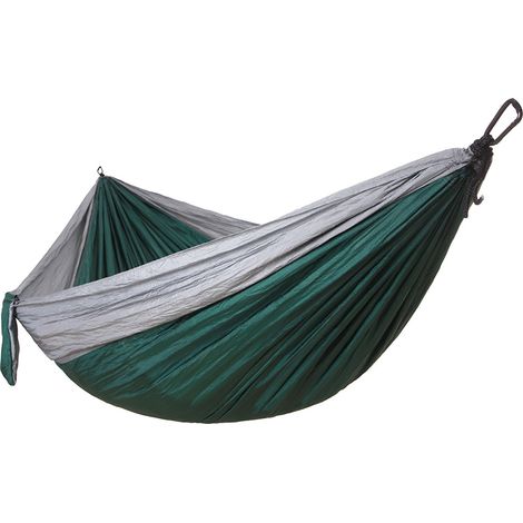 Hamac double portable de voyage pour camping avec sangle d'arbre (gris + bleu foncé) (1/5)