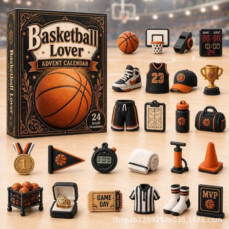 Calendrier de l'Avent Sportif 2026 - Boîte Surprise Calendrier de l'Avent S - Boîte Surprise Basketball Noir et Jaune 2026 - 26183CM (Épaisseur acrylique 3mm)