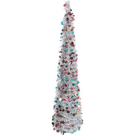 Sapin de Noël artificiel en PET 1.5 m repliable pop-up à paillettes argenté multicolore pour déco Noël maison, avec 5 tiges et 4 supports (1/5)