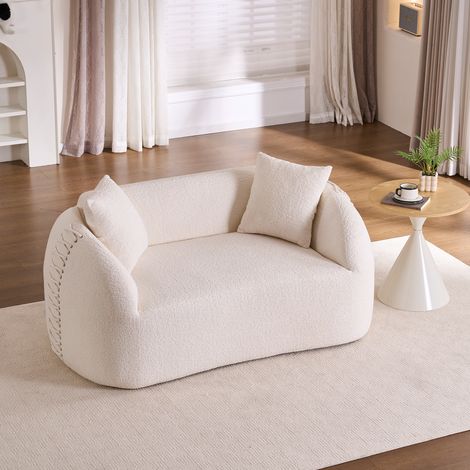 Sofá curvo de 2 plazas 155x90 cm en chenilla blanco crema sin montaje - CHICFURN (1/5)
