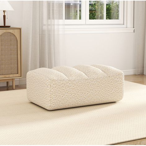 Ottoman 104x61x45 cm en tissu peluche beige, modulable pour salon, sans montage FloraGrace (1/5)