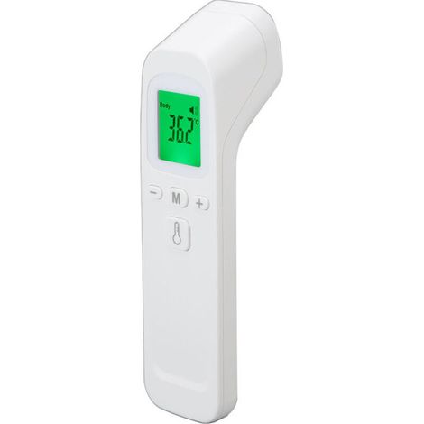 Thermomètre frontal blanc électrique numérique infrarouge sans contact pour hôpital. Design blanc, précis et hygiénique pour un usage médical.