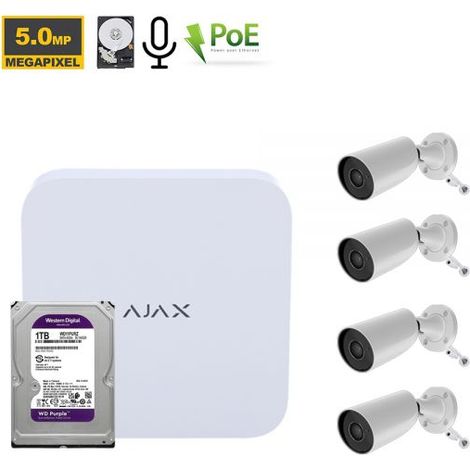 Ajax NVR Kit videosorveglianza Bianco + Telecamera Bullet 5Mp + Hard Disk 1Tb - 70936 4 Telecamere