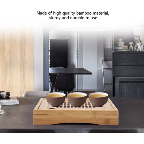 Plateau de service en bois carré pour thé Kung Fu (1/5)