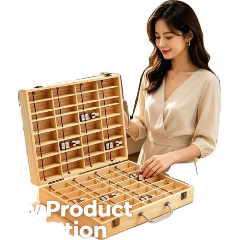 Scatola porta oli essenziali, 64 scomparti, legno di pino, dimensioni del prodotto 3928,78,7 cm, dimensioni della confezione 362910 cm, adatta per flaconi da 15 ml (1/5)