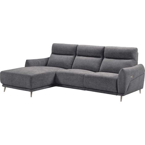 Canapé 3 places relax électrique avec méridienne gauche tissu polyester chiné bleu-gris - SANTIAGO