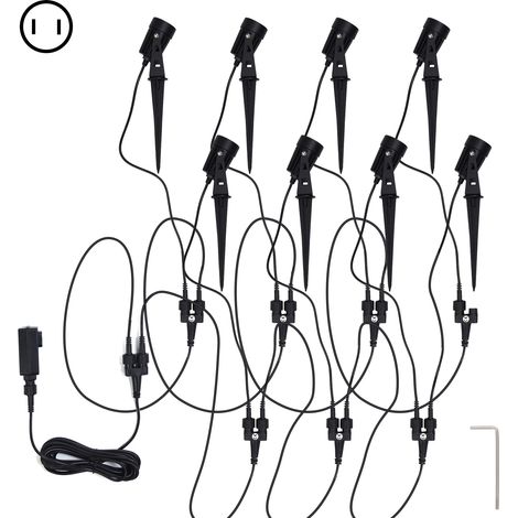 Lot de 8 lampes de jardin LED IP65 étanches, éclairage paysager pour cour extérieur villa allée, lumière chaude prise US 110V (1/5)
