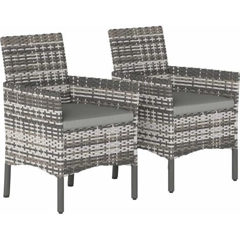 Gartenstuhlset aus Rattan, grau, gepolstert, wetterfest