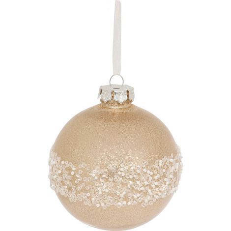 Déco Sapin Boule de Noël D 10 cm Doré pailleté et perles - Feeric Christmas (1/2)