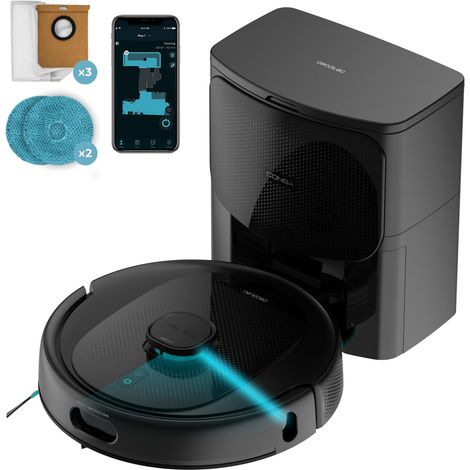 Cecotec Robot Aspirateur et Laveur de Sols avec IA et Base AutoVidange Conga 9990 AI Spin Revolution Ultra Power Home. 10000 Pa
