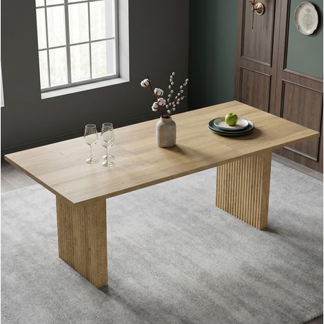 Ausziehbarer Esstisch 200x90x75 cm Eiche MDF mit synchronen Beinen und robuster 3 cm Tischplatte (1/5)