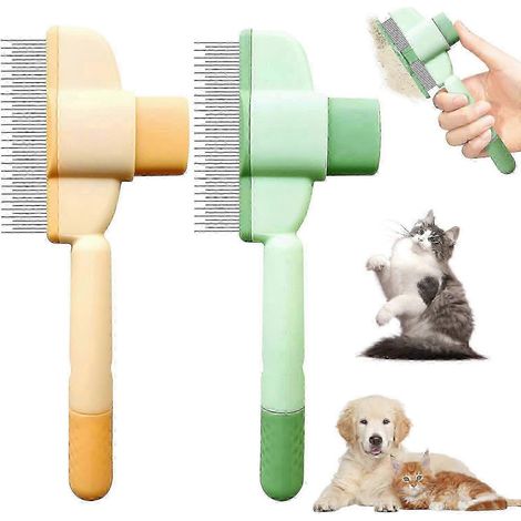 Peigne à poils de chat - Lot de 2 peignes autonettoyants anti-puces pour animaux à poils courts et longs, avec bouton de déverrouillage. (1/5)