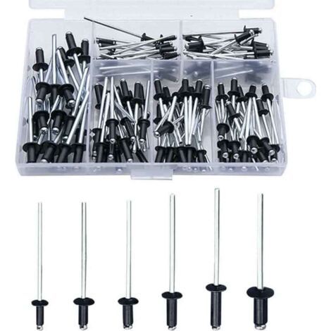 Rivet Noir 120 Pièces Rivets Aveugles Rivets avec Boîte Rivet Aluminium Rivet Pop Rivets Pop Assortiment Rivets Ouverte Ronde Rivets Aveugles en Aluminium Rivets à Tête Dôme pour Métal