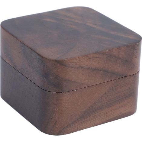 Square Walnut Wood Jewelry Box with Magnetic Closure, Compact 5.5cm Wedding Organizer for Proposals, Engagements, and Secure Travel, Elegant Gift Packaging (1/5)