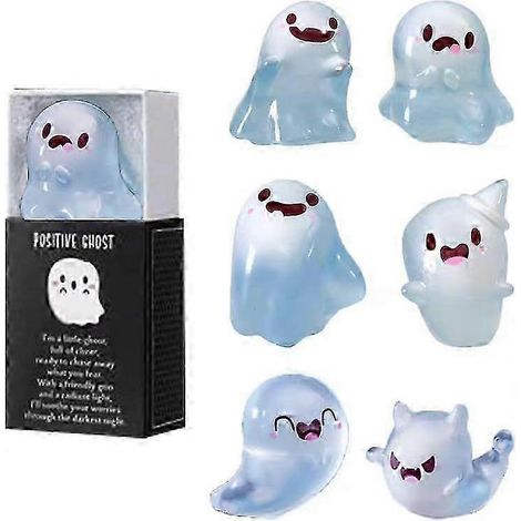 Figurines de fantômes phosphorescents pour Halloween - Lot de 6 mini fantômes en résine, décorations lumineuses pour les fêtes, à la fois effrayantes et mignonnes (1/5)