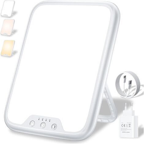 Lampe de Luminothérapie 10 000 Lux, SAD Lampe, 4 Réglages de Minuterie, 3 Modes de Couleurs, Fonction Mémoire, Luminosité Réglable en Continu, Support Portable pour une Bonne Humeur (1/5)