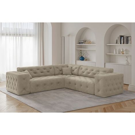 Ecksofa Designersofa CHANTAL in Stoff Moly Beige Seite Universal (1/5)
