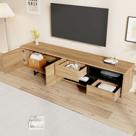 Mobile porta TV 173x38x48 cm, contenitore aperto, pannello di particelle di legno, può ospitare TV fino a 70", naturale (1/5)