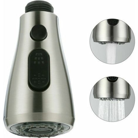 Douchette extractible pour lavabo, pommeau de douche professionnel pour robinet mitigeur de cuisine, 2 jets, finition brossée (1/4)