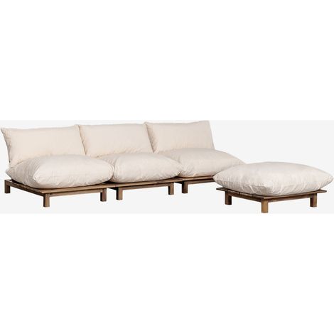Sofá modular reclinable de 3 piezas con puff en madera de acacia Brina SKLUM