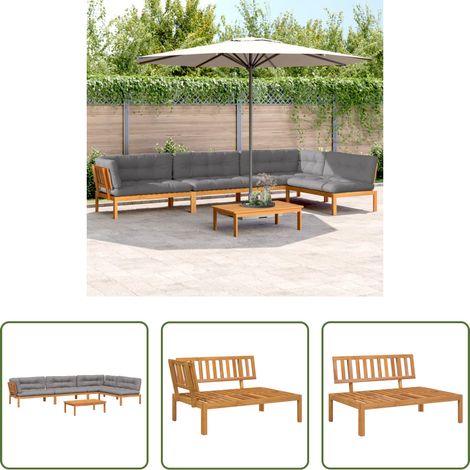 Akazienholz - 5-tlg. Garten-Sofagarnitur aus Paletten mit Kissen Akazienholz (1/5)
