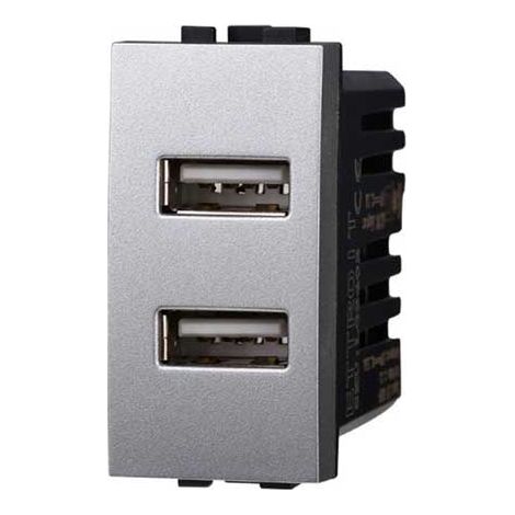 Lademodul mit zwei Anschlussbuchse USB Type-A Bticino Livinglight kompatibler 5Vdc 2.1A Tech Farbe