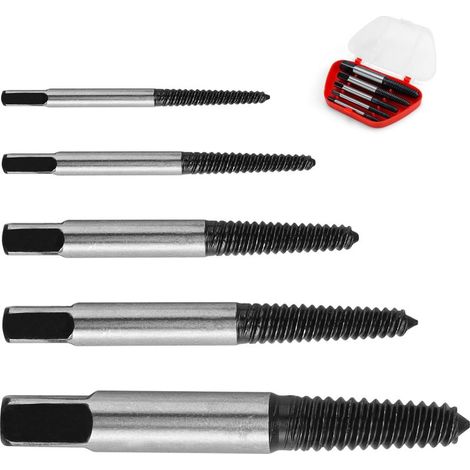Schraubenausdreher, 5-teiliges Set zum Ausdrehen abgebrochener Schrauben, Linksgewinde-Schraubenausdreher, gehärtet, Schraubenausdreher für beschädigte Schrauben und Rohre, M3-M18 (1/4)