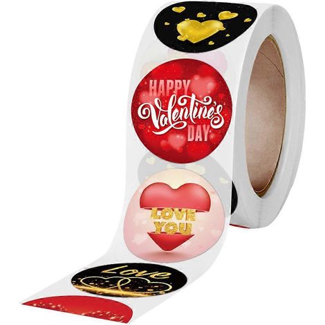 rouleau de 500 autocollants pour la Saint-Valentin, autocollants de scellage et de décoration pour cadeaux-2.5x2.5cm (1/4)