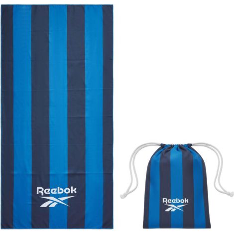 Reebok Telo Mare Microfibra Antisabbia  Asciugamano Microfibra Leggero Compatto  Telo Mare Grande 90x180 Con Sacca  Asciugamano Palestra Viaggio Piscina Gym Towel Blu Navy Righe (1/5)