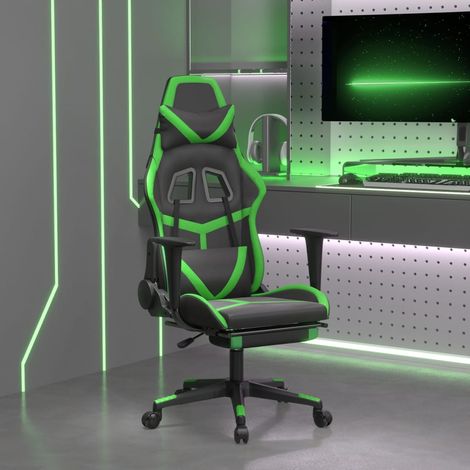 Chaise de jeu avec repose-pied Noir et vert Similicuir