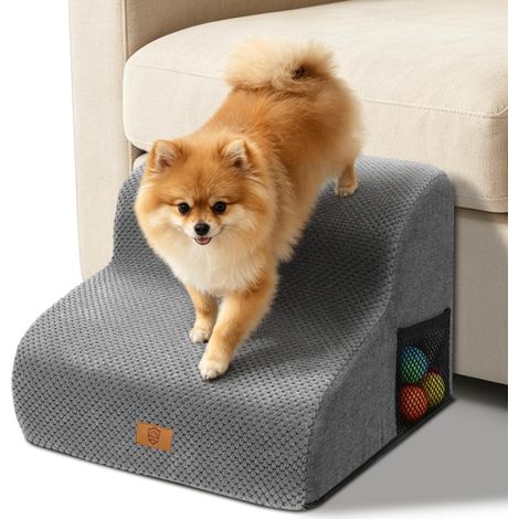 Escaliers pour Chiens et Chats 2 Marches Rampe en Mousse Haute Densité Déhoussable et Lavable Échelle pour Animaux Âgés ou Blessés (1/5)