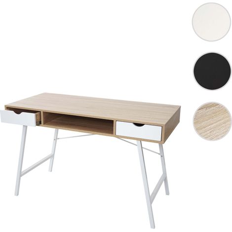 Bureau HWC-E92, table d'ordinateur, structure 3D 120x60cm brun naturel, blanc (1/5)