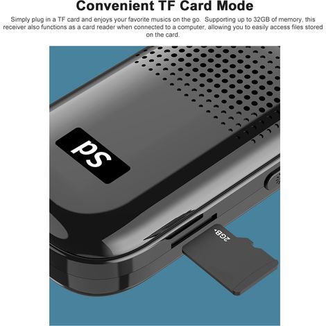Ortviai Récepteur Bluetooth 5.4 L-168 avec FM intégré, carte TF et clip – Adaptateur audio sans fil pour casques filaires (1/2)
