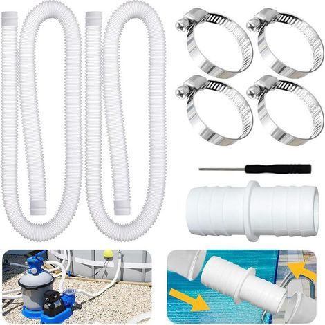 tuyau piscin 32mm 2Pcs 32mm Tuyau pour Piscines Hors Sol,tuyau de pompe filtre à sable piscines avec 4 colliers de serrage en métal pour Piscines 150cm