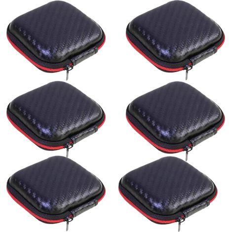 Lot de 6 étuis portables pour écouteurs, mini-sacs EVA rigides avec fermeture éclair, noir. (1/5)