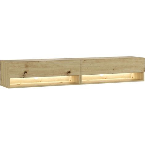 Skraut Home - Mueble TV, Televisión, Muebles de salón, almacenaje, 180, LED, Con almacenamiento, Estilo Moderno, Roble (1/4)