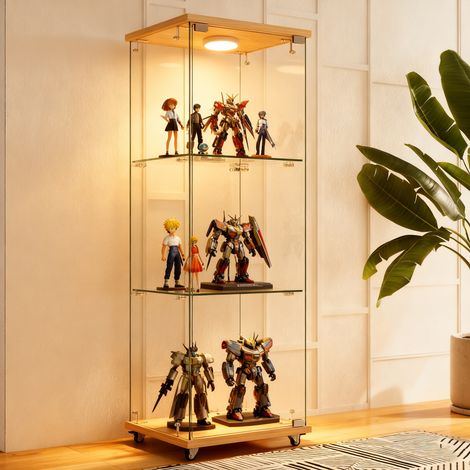 Vitrine Bibliothèque avec 1 Porte, 3 Étagères et LED, en MDF et Verre, Naturel, 42.5×36.5×120 cm (1/5)