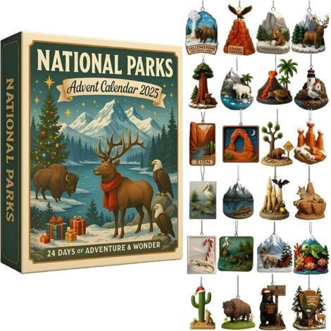 (1PCS) Calendrier de l'Avent des parcs nationaux 2025, calendrier de Noël de 24 jours avec objets de collection des parcs nationaux, de la faune et des paysages d'Amérique, cadeau pour les amoureux de (1/5)