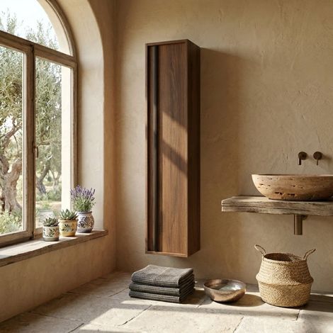 Colonne de salle de bain suspendue 140 cm avec porte réversible en noyer Maya – Urban (1/5)