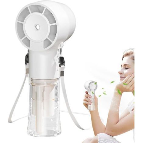 Tragbarer, wiederaufladbarer Ventilator mit Sprühfunktion, 1200-mAh-Akku, Luftkühler für Outdoor-Aktivitäten bei heißem Wetter, Farbe: Weiß (1/5)