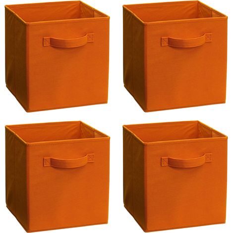 AINPECCA 4PCS Foldable Storage Boxes Square Collapsible Box Fabric Cubes Canvas Storage (4PCS, ORANGE)
